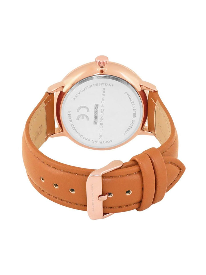 French Connection Men Embellished Dial & Leather Straps Analogue Watch FC155BR-W