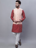 SOJANYA Embroidered Straight Kurta With Churidar And Nehru Jacket