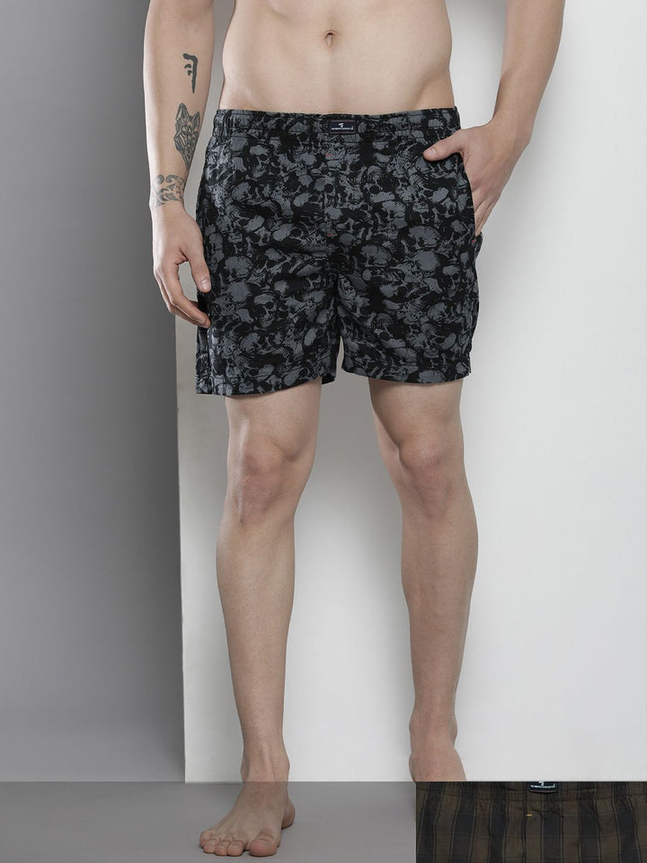 The Indian Garage Co Men Olive Green & Black Set of 2 Cotton Boxers