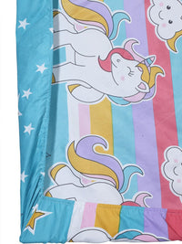 KLOTTHE Blue & Pink Printed 300 TC Double King Fitted Bedsheet With 2 Pillow Covers