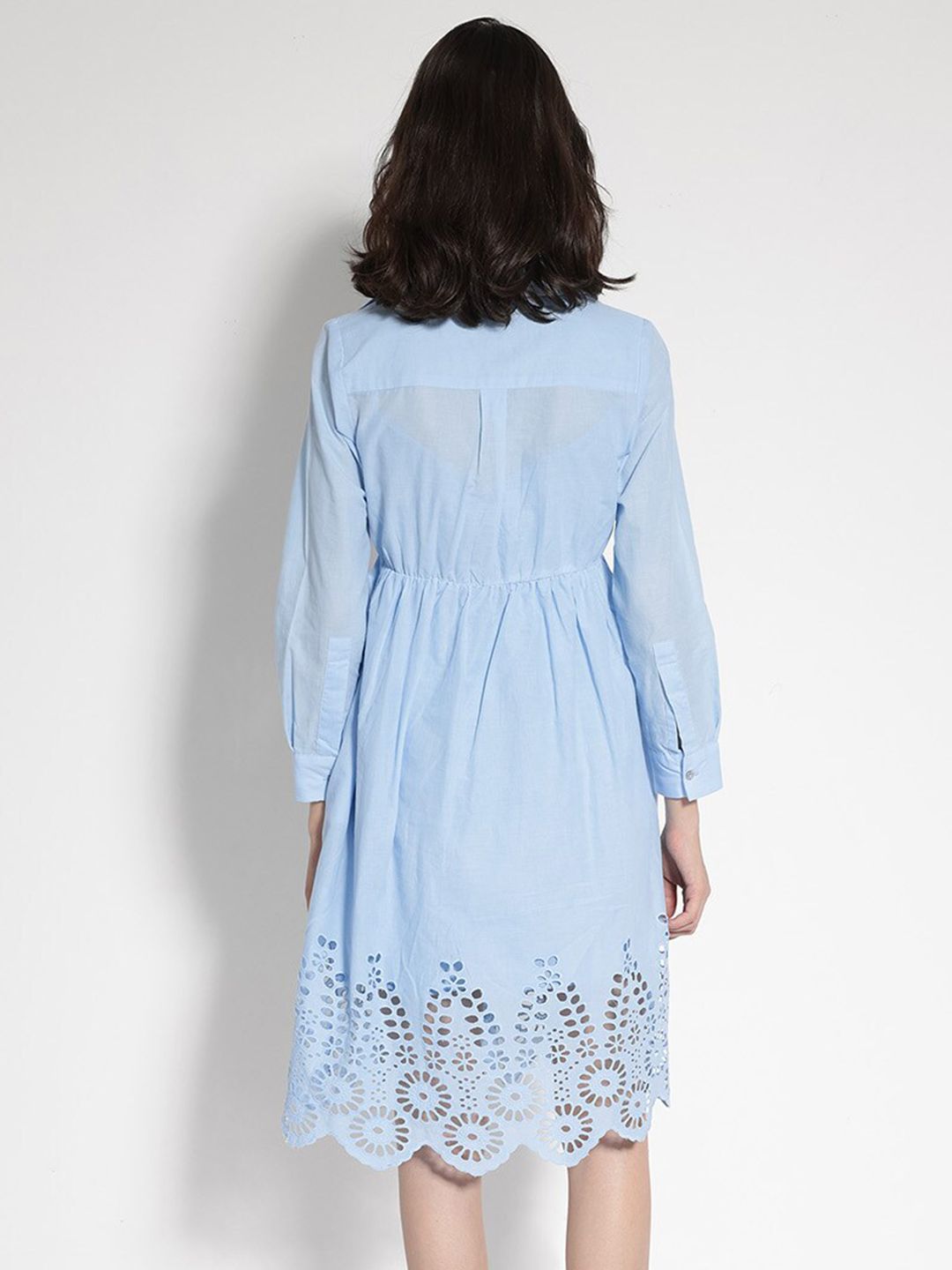 RAREISM Shirt Collar Cuffed Sleeves Cotton Fit & Flare Dress