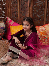 pspeaches Girls Regular Gotta Patti Velvet Kurta with Salwar & With Dupatta
