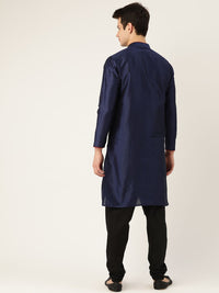 SOJANYA Lelaki Navy Blue Solid Kurta Lurus
