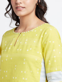 W Polka Dots Woven Design Keyhole Neck Straight Kurta