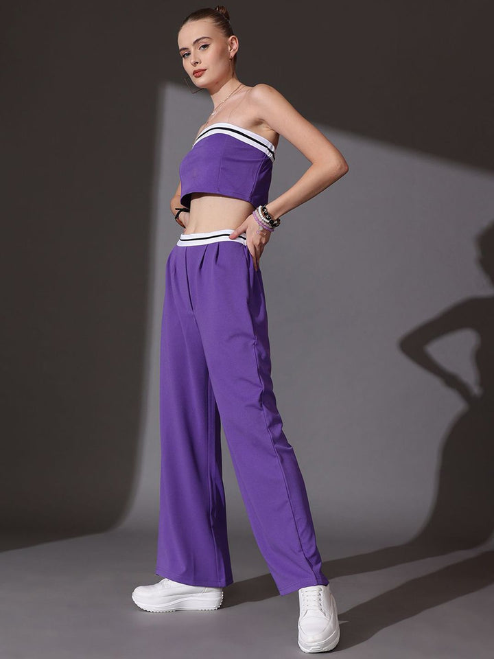 STREET 9 Solid Off Shoulder Top With Flared Trousers Co-Ords