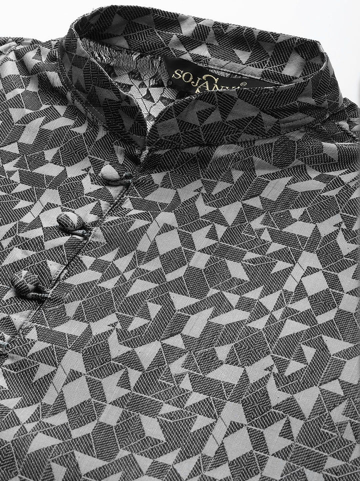 SOJANYA Men Grey Geometric Kurta