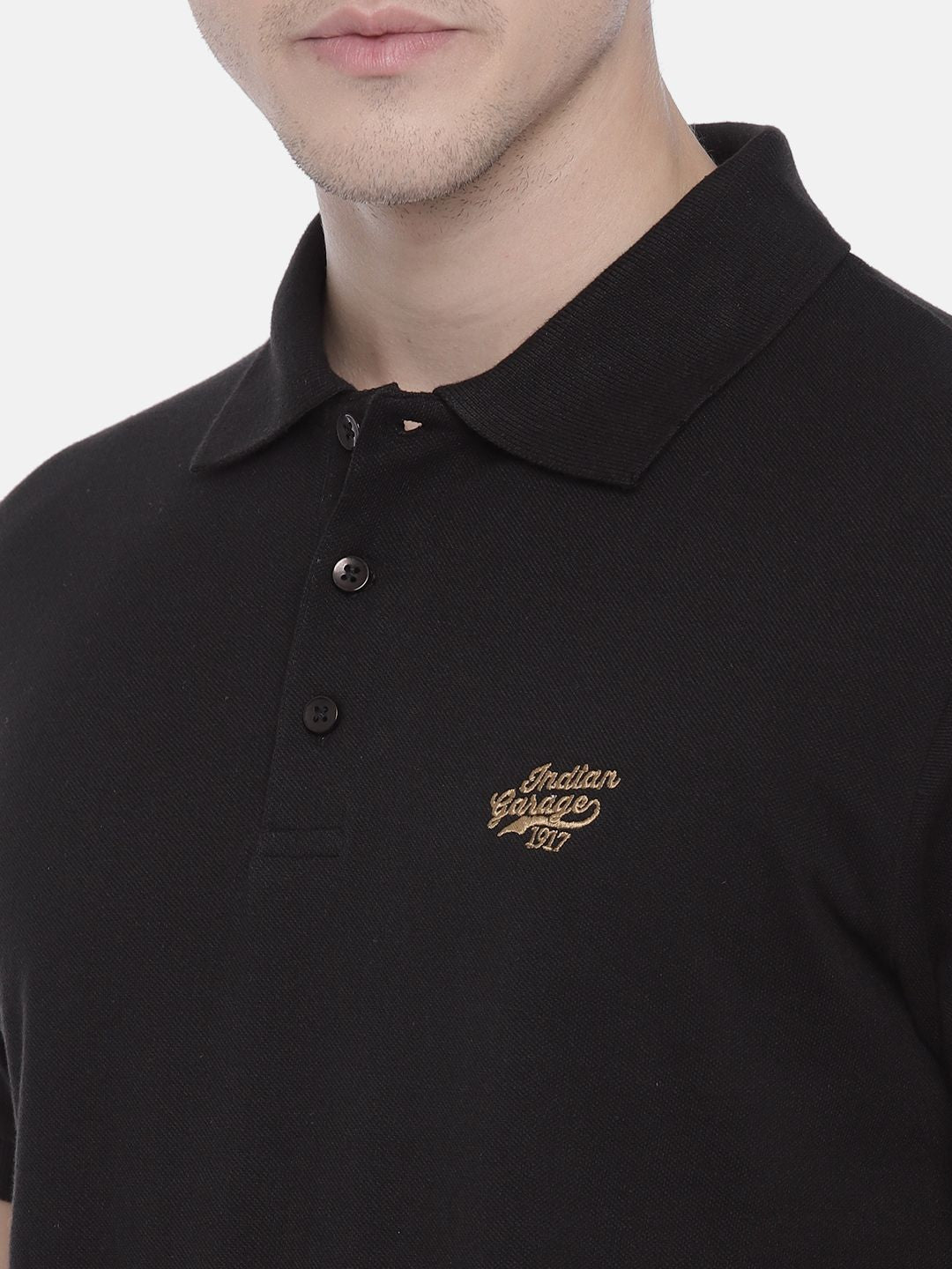 The Indian Garage Co Men Black Solid Polo T-shirt