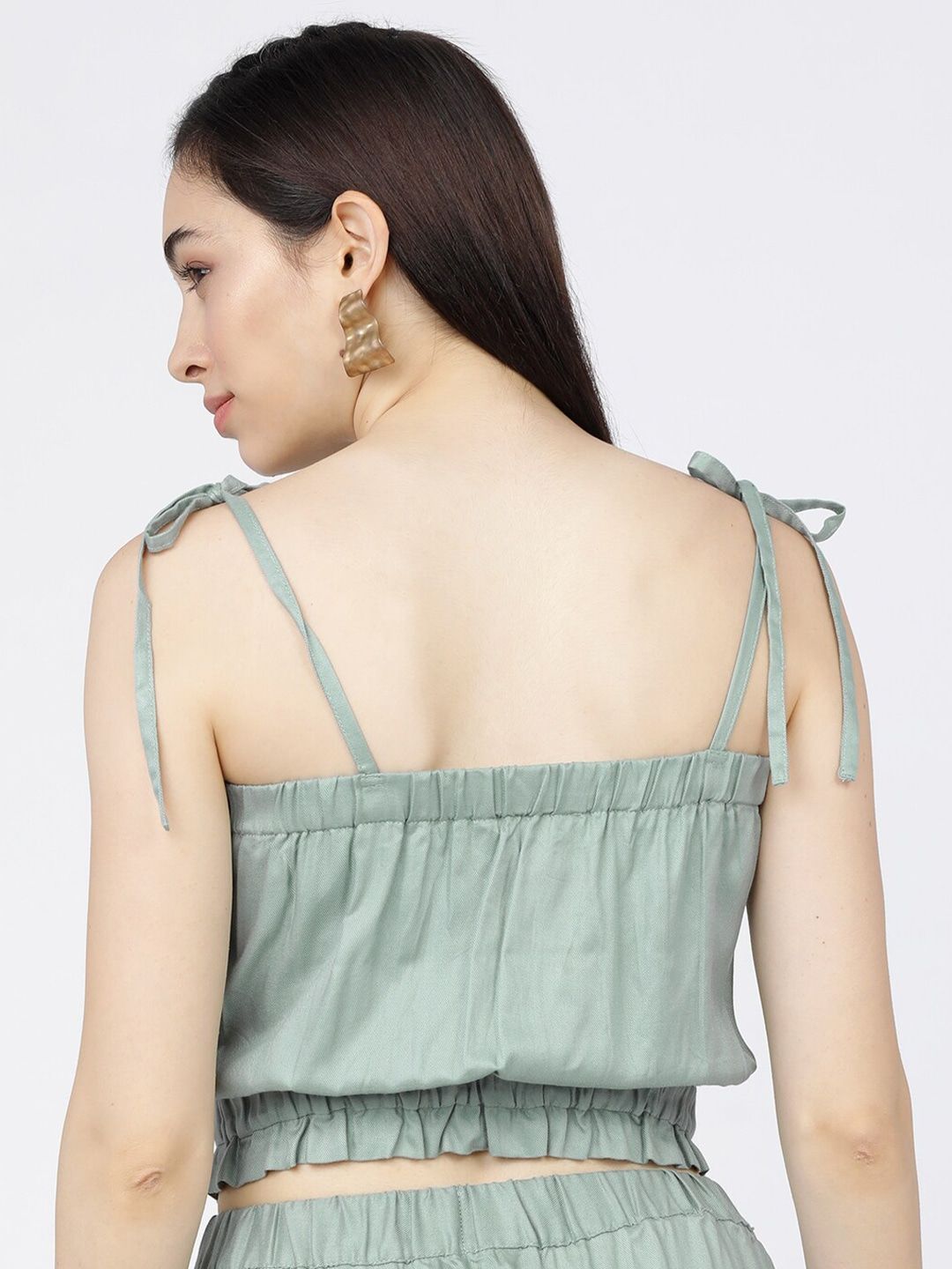 Tokyo Talkies Women Green Blouson Crop Top