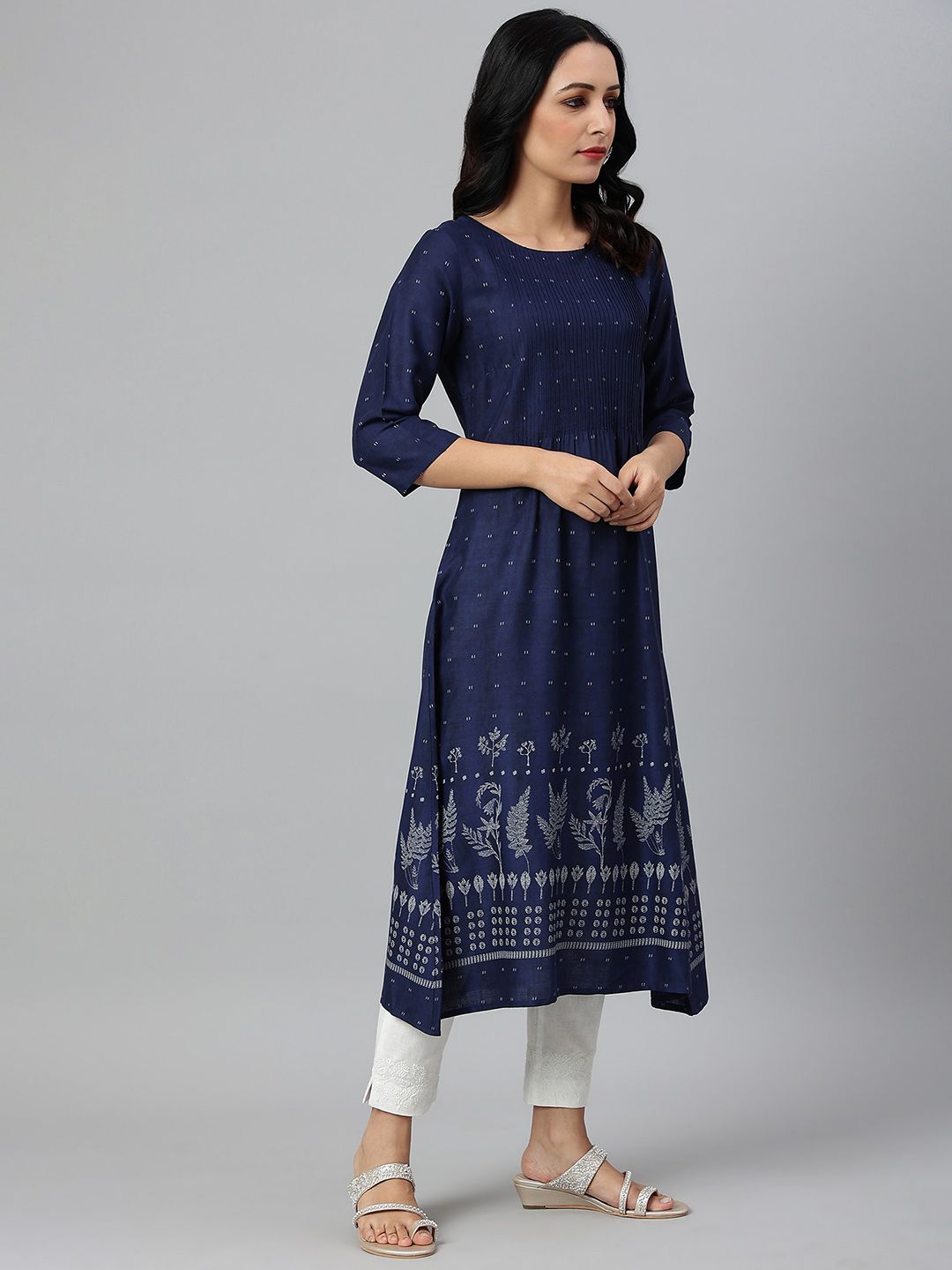 W Women Blue Ethnic Motifs Printed Handloom Kurta