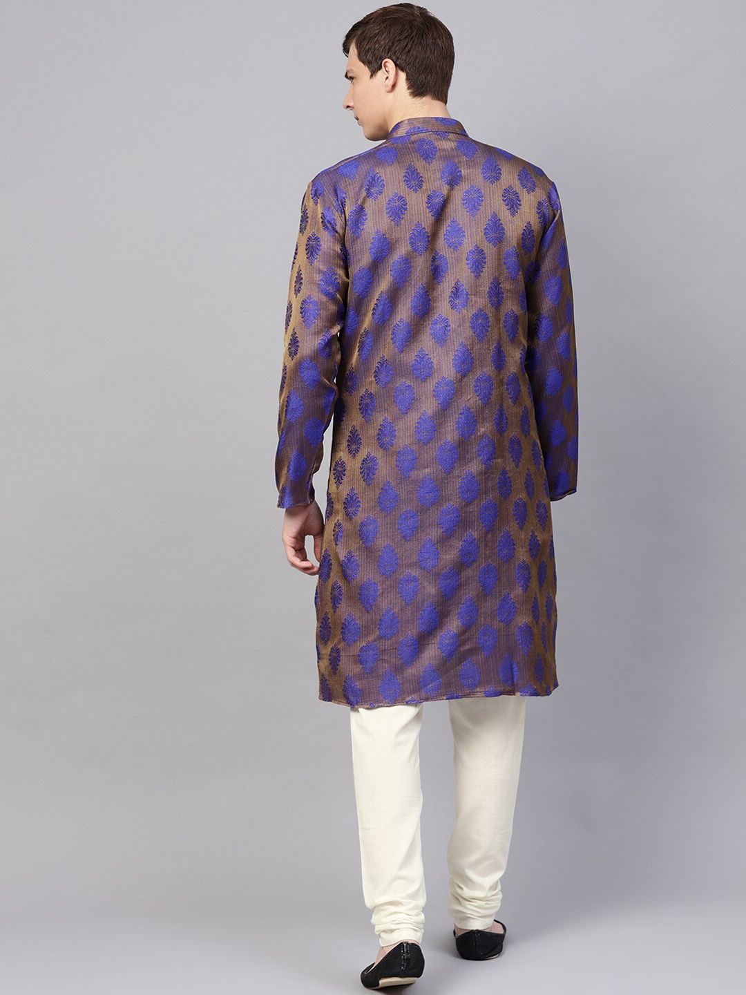 SOJANYA Woven Design Mandarin Collar Silk Cotton Angrakha Kurta