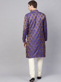 SOJANYA Woven Design Mandarin Collar Silk Cotton Angrakha Kurta