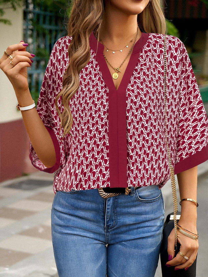 all about you Geometric Print V-Neck Kimono Sleeve Regular Top