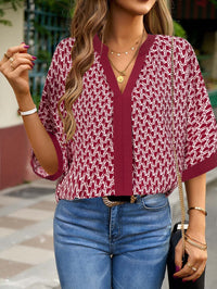 all about you Geometric Print V-Neck Kimono Sleeve Regular Top