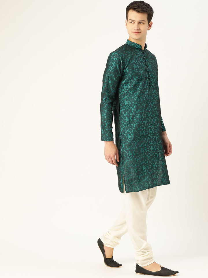 SOJANYA Men Teal Green & Black Woven Design Kurta Lurus