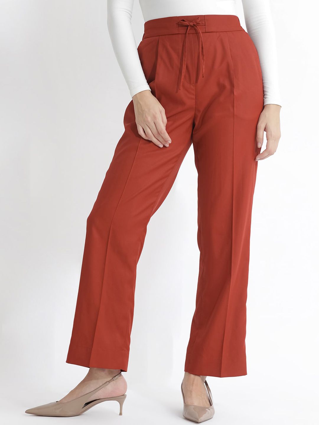 RAREISM Women Slim Fit High-Rise Plain Parallel Trouser