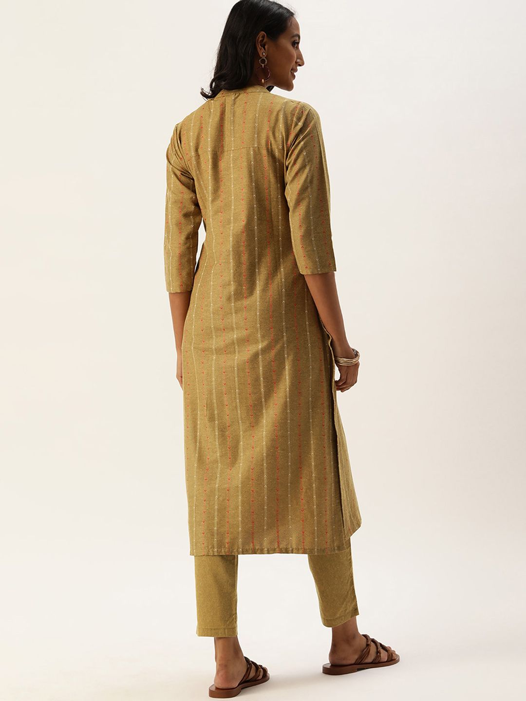 KALINI Women Striped Regular Thread Work Kurta with Trousers