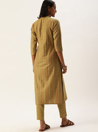 KALINI Women Striped Regular Thread Work Kurta with Trousers