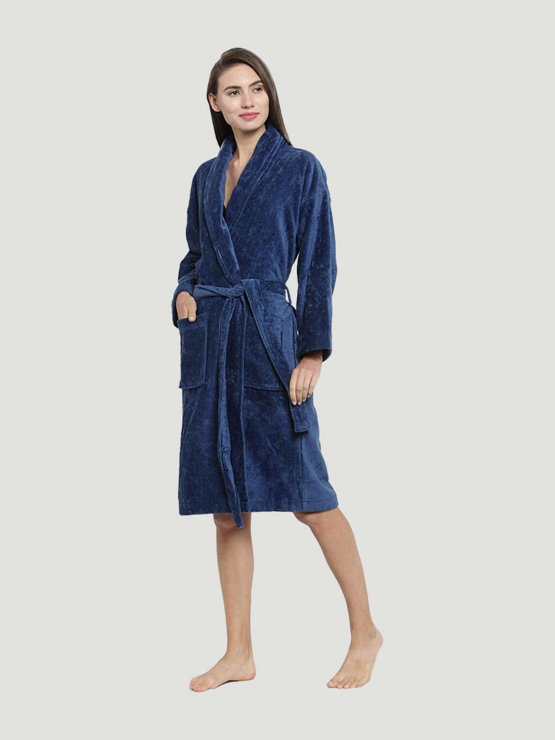 MYTRIDENT  Women Blue Cotton Bath Robe