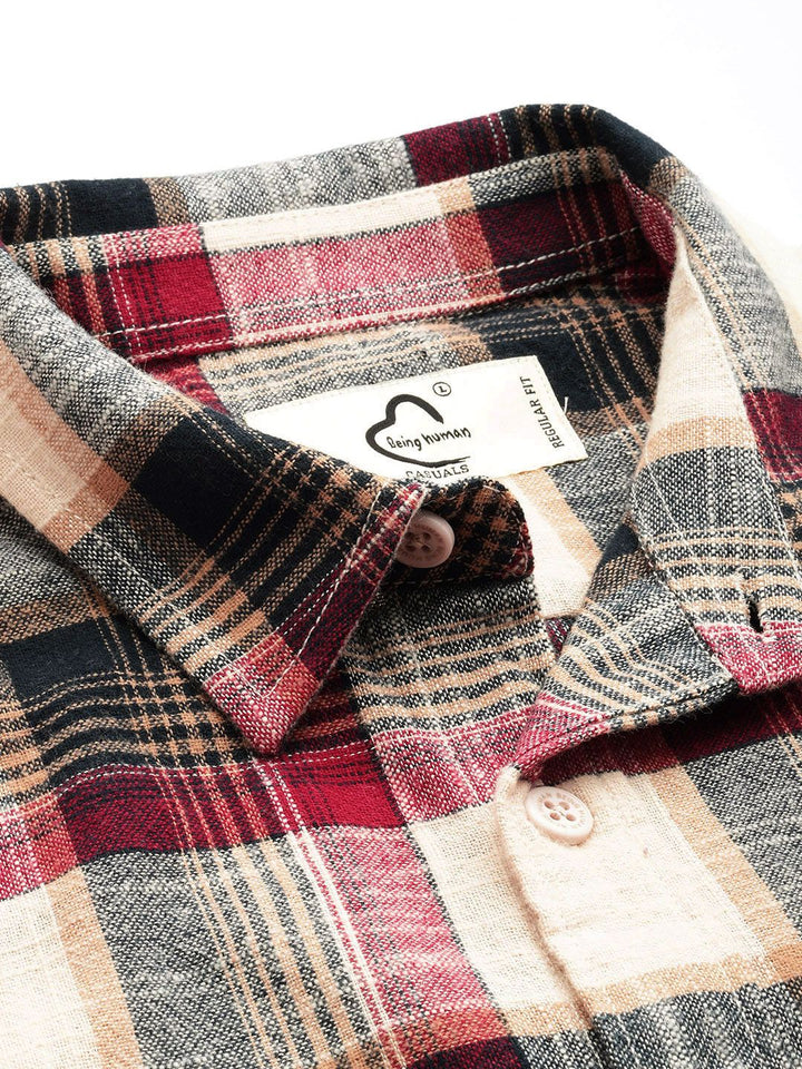 Being Human Checked Drop-Shoulder Sleeves Pure Cotton Casual Shirt