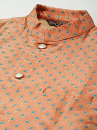 SOJANYA Men Sea Green Striped Kurta with Churidar & Nehru Jacket