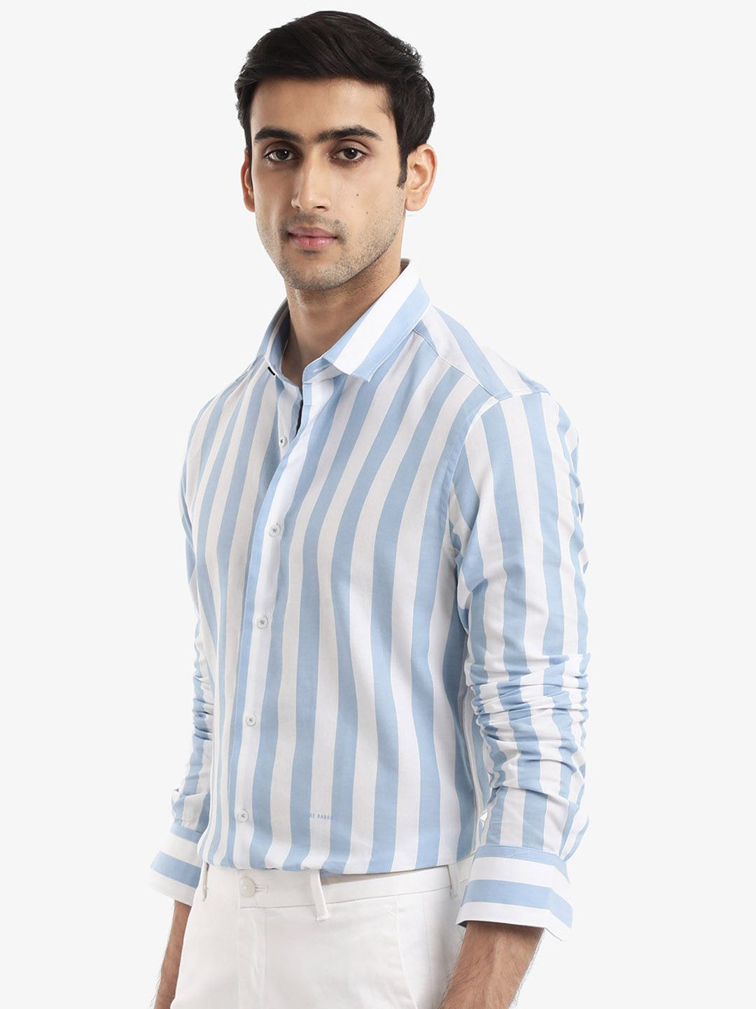 RARE RABBIT Men Leeds Slim Fit Vertical Striped Cotton Shirt