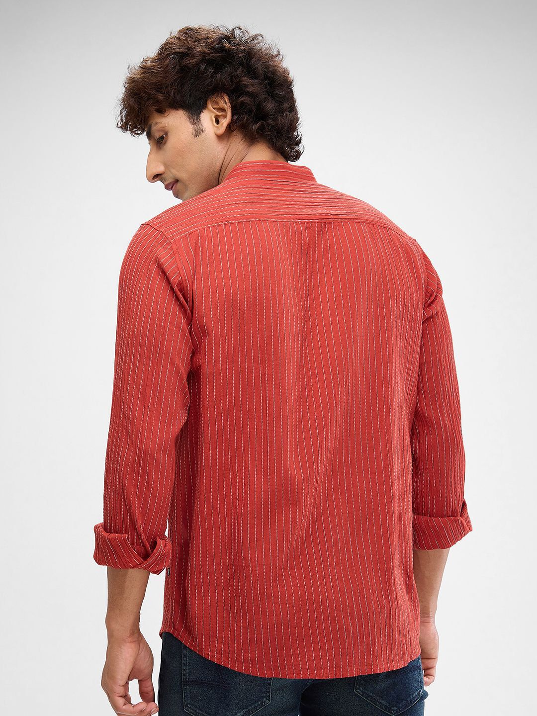 SPYKAR Men Striped Band Collar Slim Fit Casual Shirt
