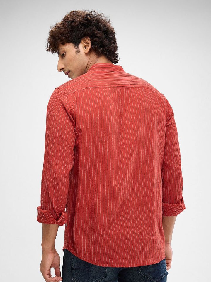 SPYKAR Men Striped Band Collar Slim Fit Casual Shirt
