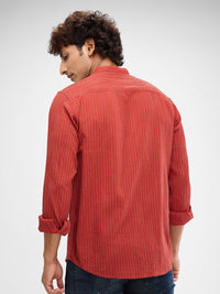 SPYKAR Men Striped Band Collar Slim Fit Casual Shirt
