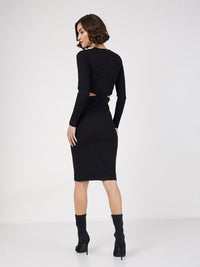 SASSAFRAS Black Ribbed Cut-Out Sheath Dress