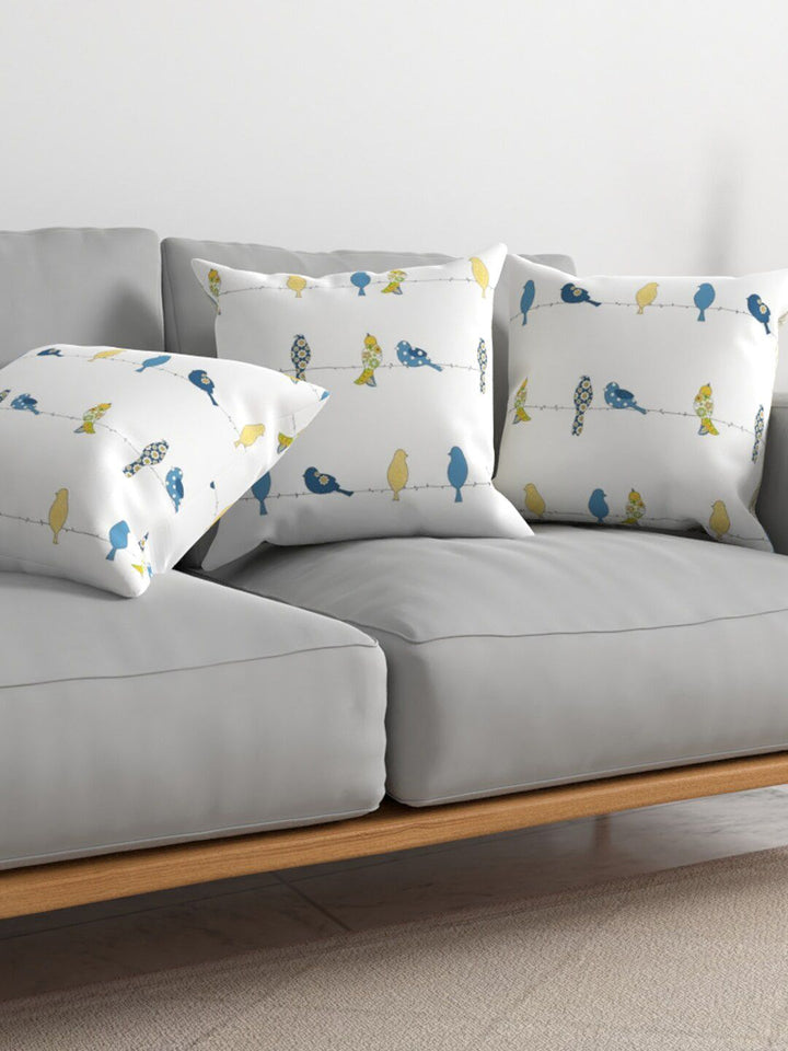 URBAN SPACE White & Blue 3 Pieces Quirky Printed Square Cushion Covers