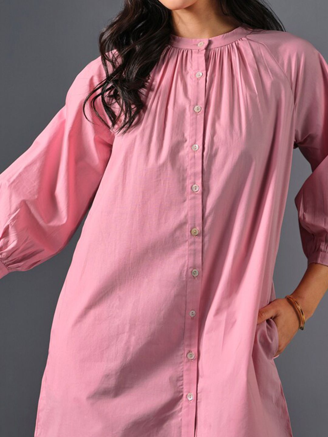 AND Puff Sleeve Sheath Pure Cotton Dress