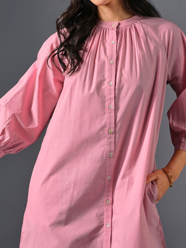 AND Puff Sleeve Sheath Pure Cotton Dress