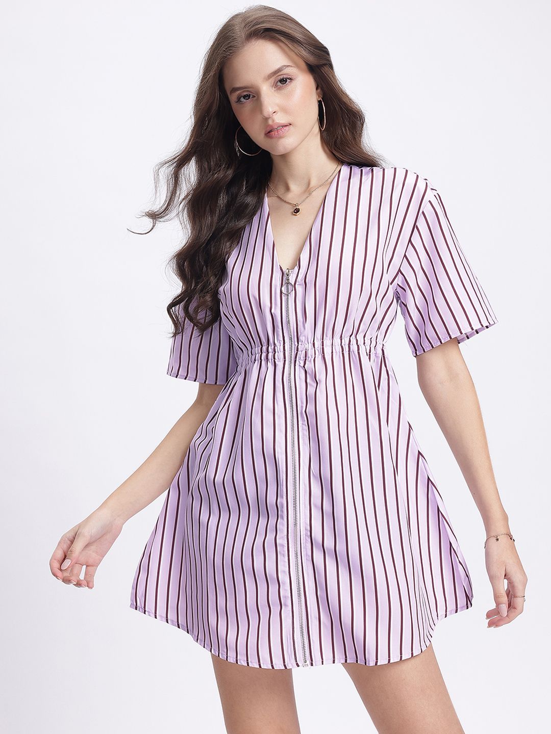 DressBerry Zipped Ease Striped Drop-Shoulder A-Line Dress
