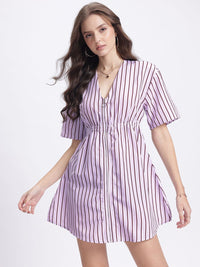 DressBerry Zipped Ease Striped Drop-Shoulder A-Line Dress