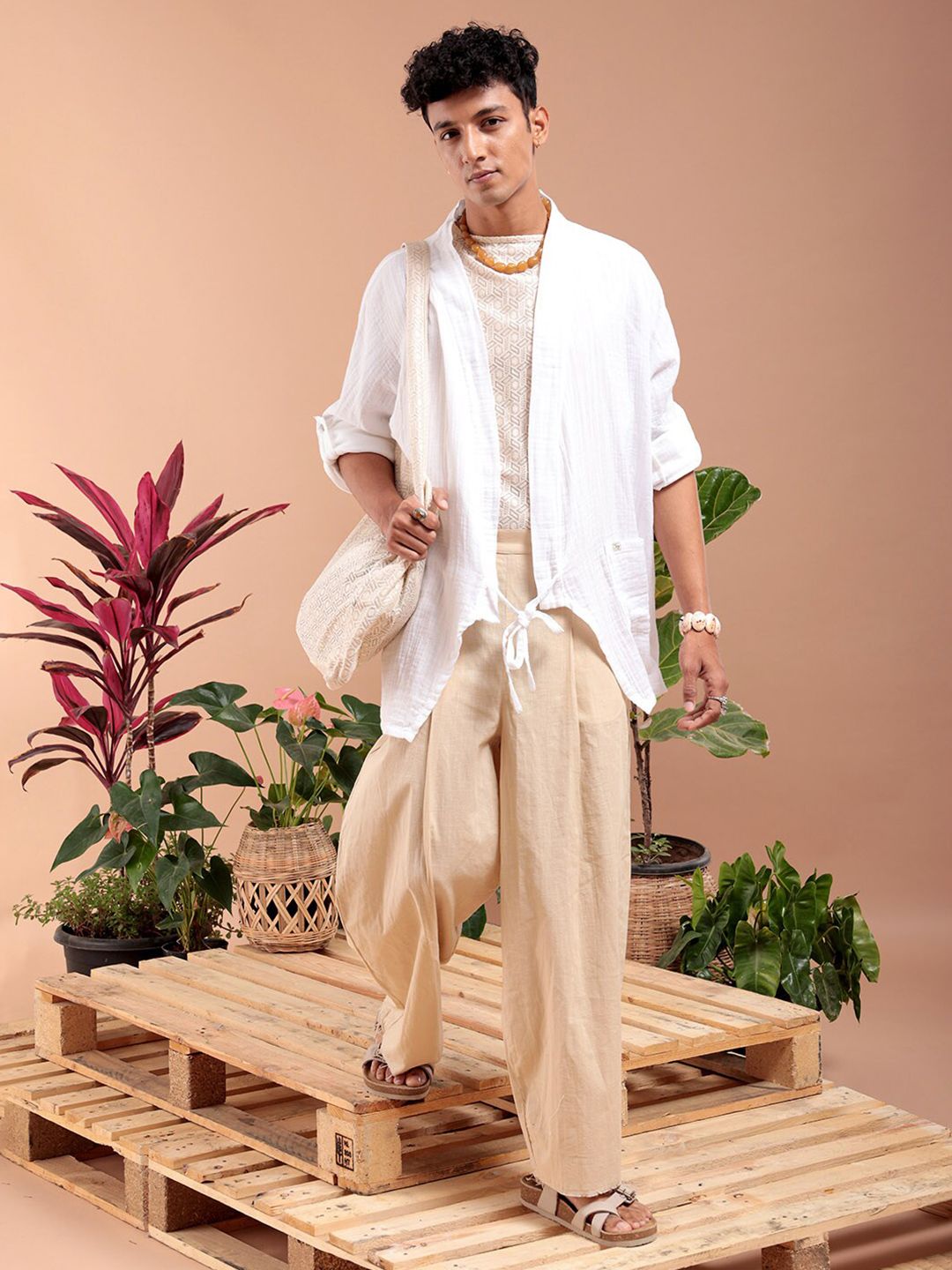 The Indian Garage Co Longline Pure Cotton Open Front Shrug