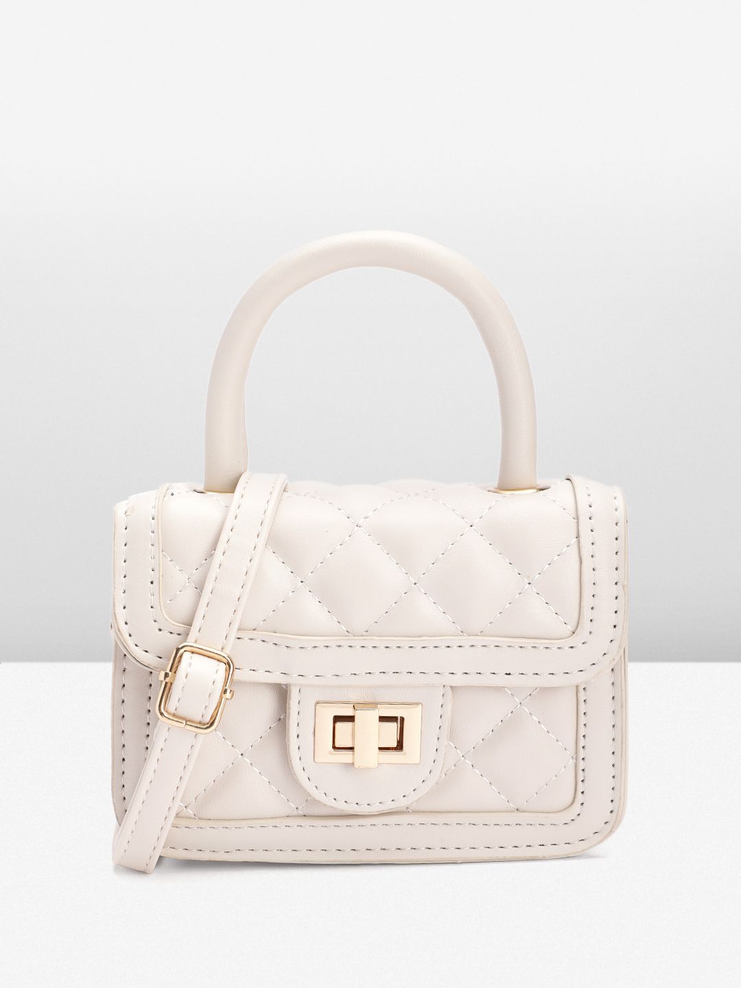 DressBerry Quilted Structured Satchel Bag