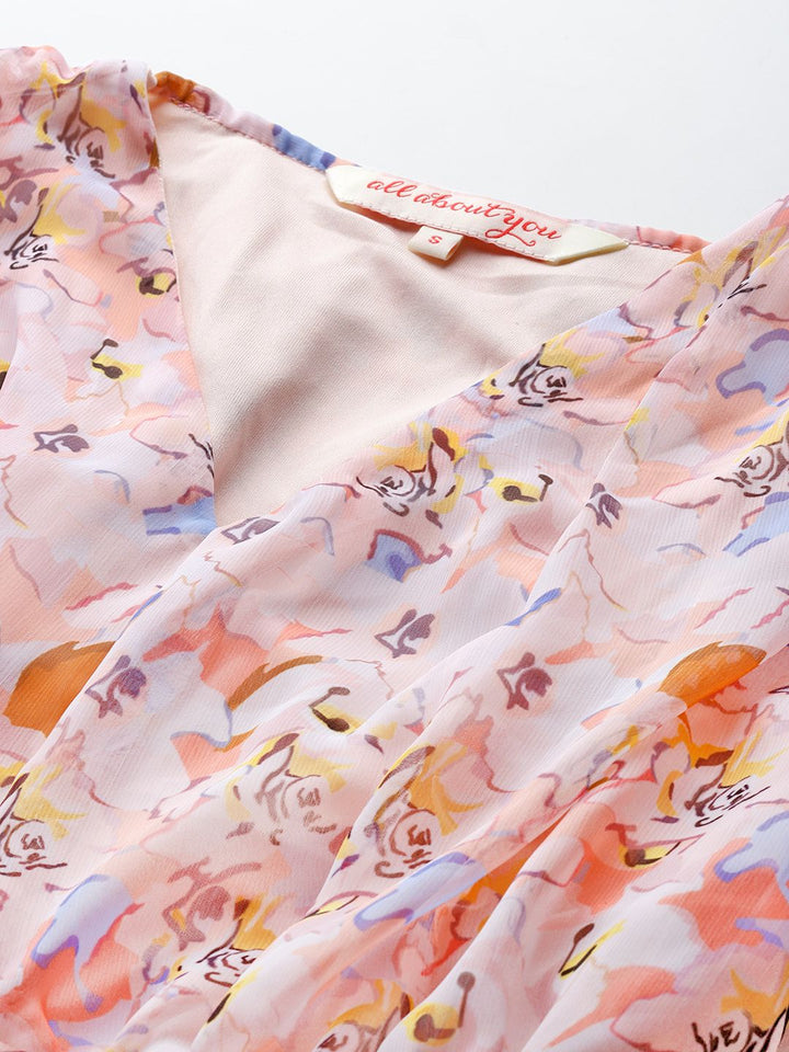 all about you Floral Print Ruched Puff Sleeve Top