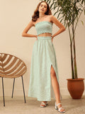 STREET 9 Floral Printed Strapless Smocked Crop Top And Skirt Co-Ords
