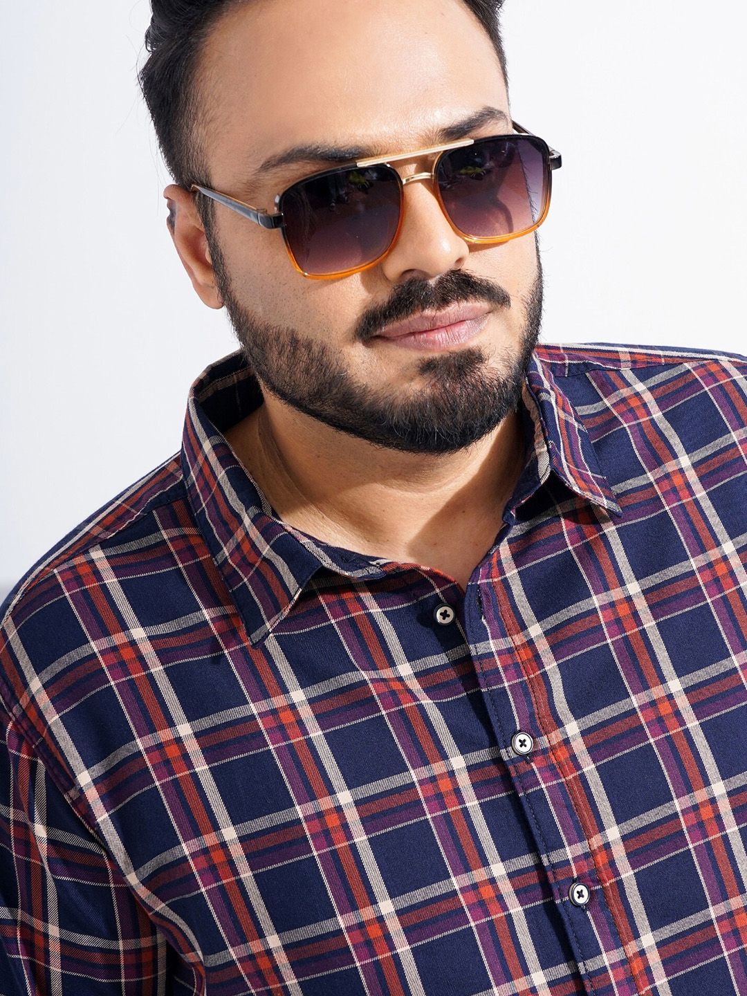 The Indian Garage Co Plus Size Windowpane Checked Cotton Casual Shirt