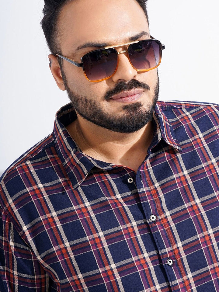 The Indian Garage Co Plus Size Windowpane Checked Cotton Casual Shirt