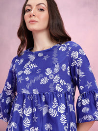 DressBerry Tropical Print Gathered Detail Bell Sleeves Peplum Top