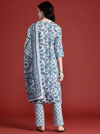 Anouk Floral Printed Pure Cotton Kurta With Trousers & Dupatta