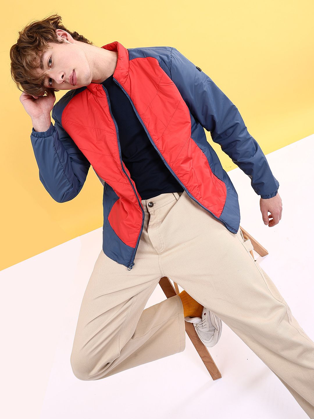 The Indian Garage Co Men Colourblock Zip-Front Regular Fit Bomber Jacket