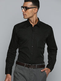DENNISON Men Black Smart Polka Dots Printed Formal Shirt