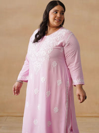 House of Chikankari Women Solid Pink 2 Pieces Regular Kurta with Trousers Set