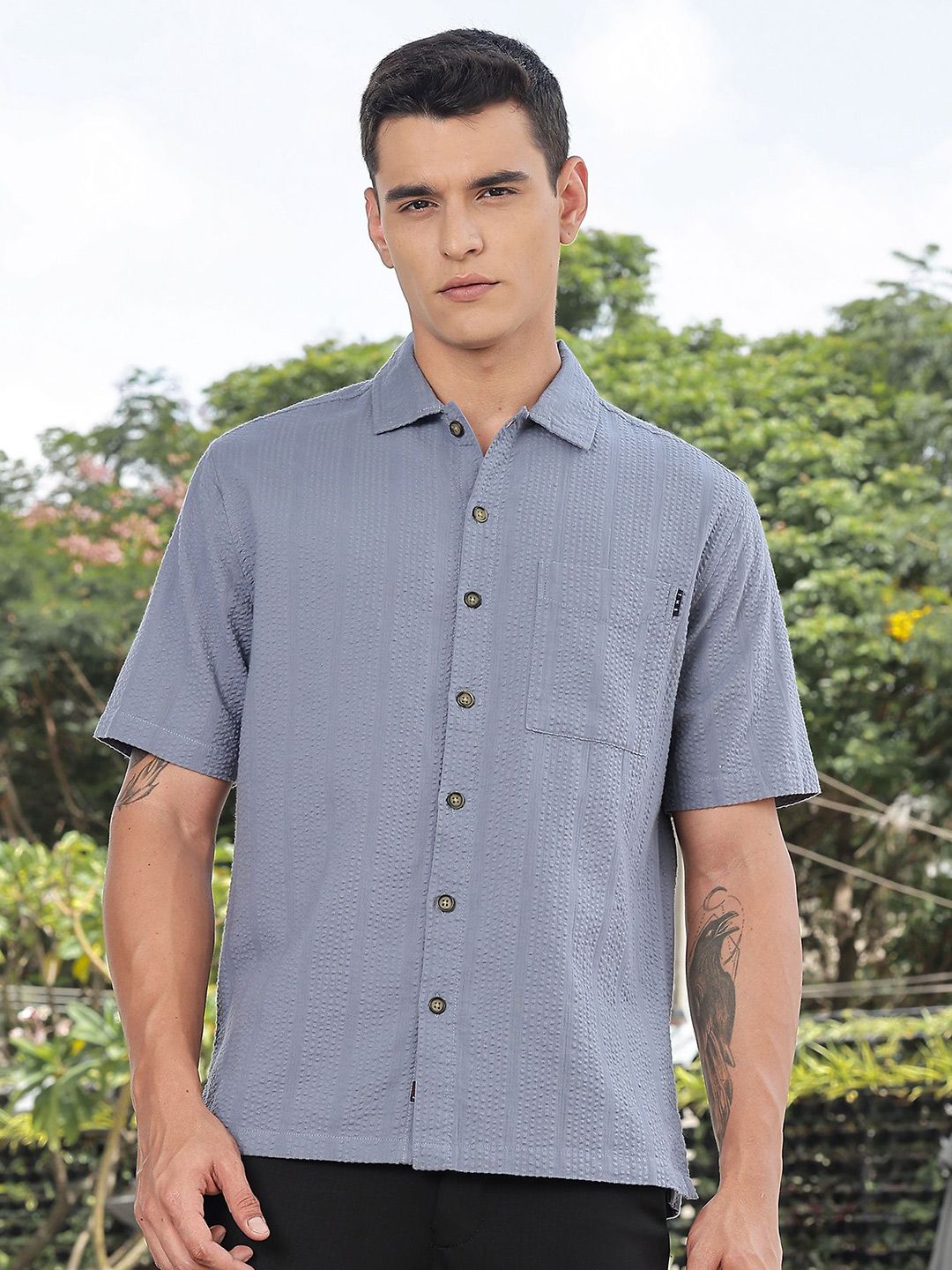Thomas Scott Men's Premium Seersucker Cotton Casual Shirt