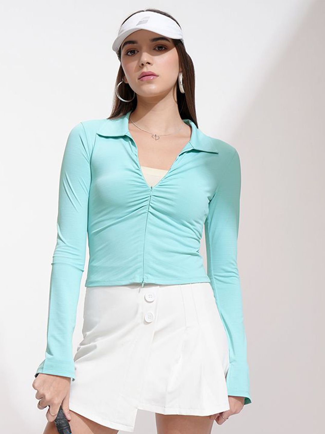 Tokyo Talkies Women Solid Full Sleeve Ruched Shirt