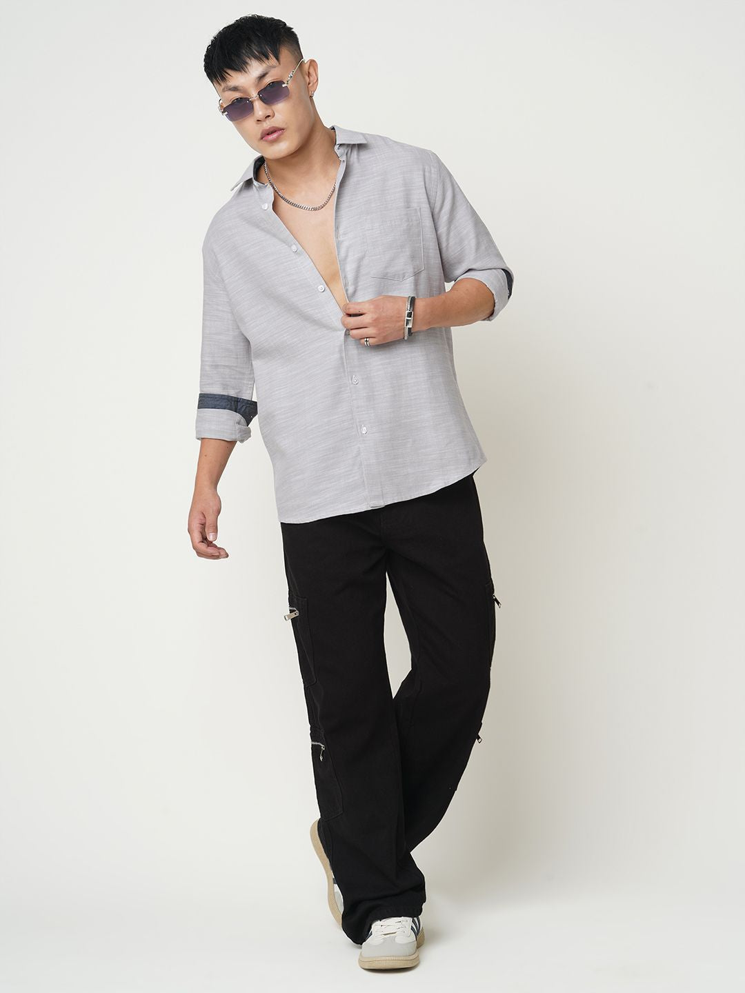 VASTRADO Men Classic Cutaway Collar Textured Cotton Slim Fit Casual Shirt