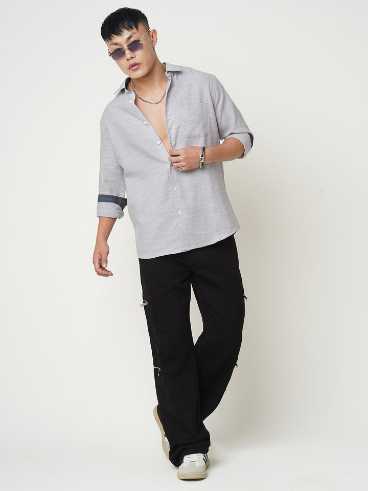 VASTRADO Men Classic Cutaway Collar Textured Cotton Slim Fit Casual Shirt