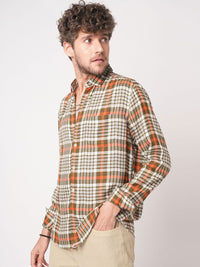 VASTRADO Men Classic Slim Fit Checked Cutaway Collar Casual Shirt